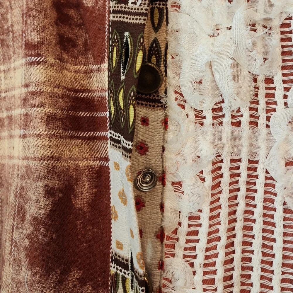 Women's Rust & White Patchwork Button-Front Jacket - Picture 9 of 13